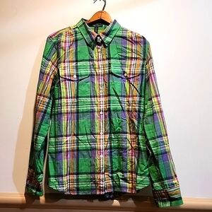 Lauren Jeans Co. Lauren Ralph Lauren  green plad shirt. XL